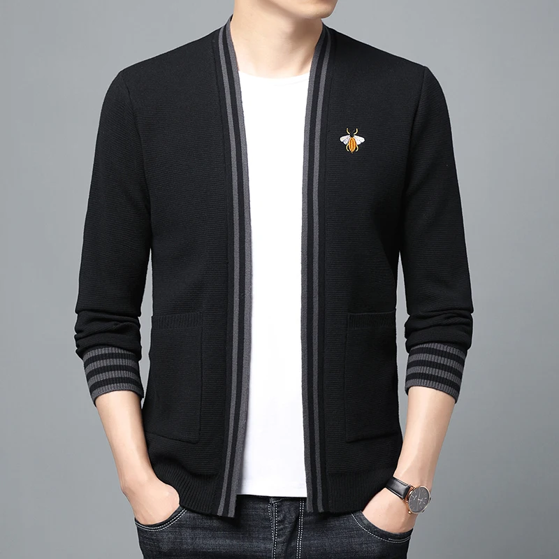 Mens New Sweater Cardigan Jacket Embroidery Leisure Knitted Sweater Men 2