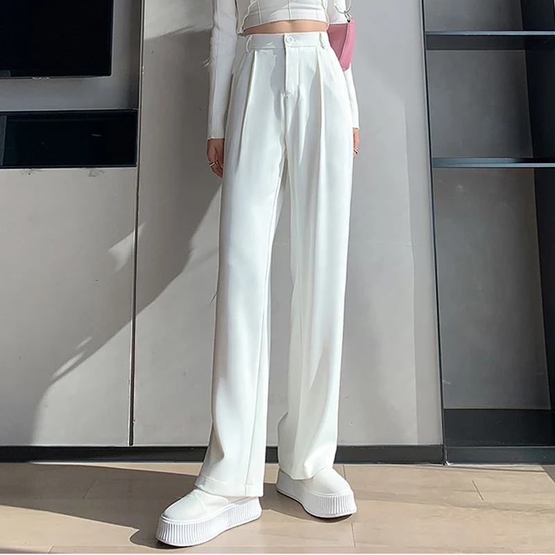 Casual High Waist Loose Wide Leg Pants for Women Spring Summer New Loose Female Floor-Length White Suits Pants Trousers B18701X