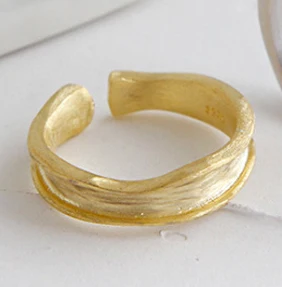 Gold F.I.N.S корейская мода кольца из стерлингового серебра 925 для женщин двухцветные неправильные матовые щеткой палец кольцо из серебра 925 пробы ювелирные изделия - Цвет основного камня: Gold