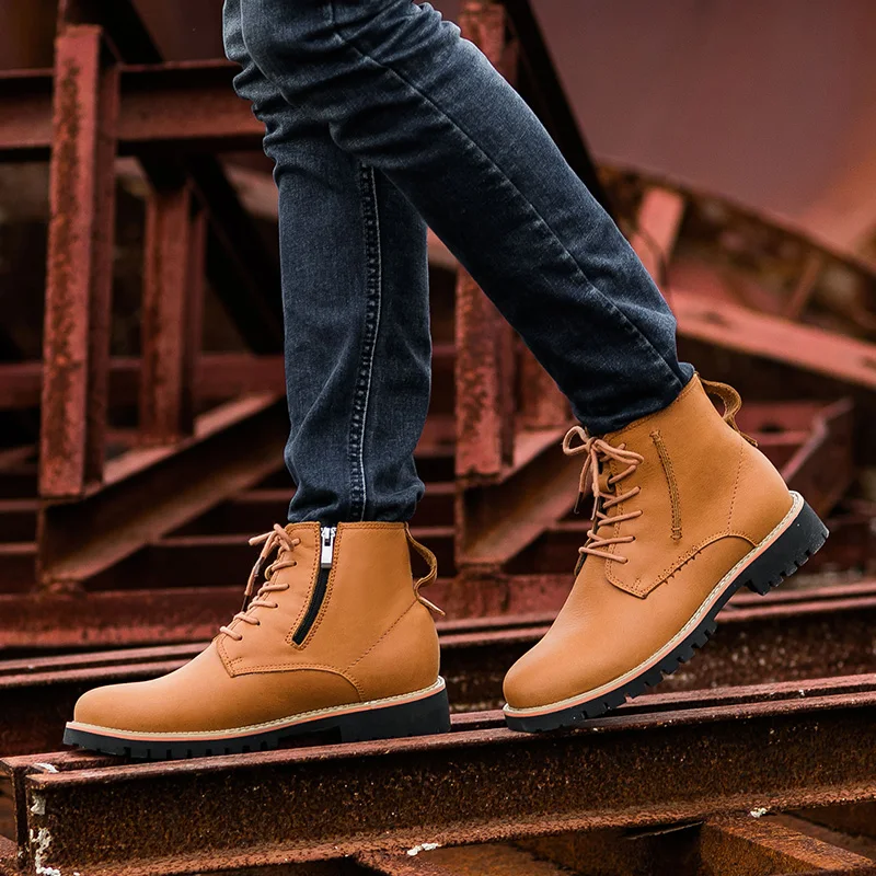 Large size 38-46 Genuine Leather Men Boots Winter Ankle Boots Fashion Lace Up Shoes Men Business Casual High Top Men Shoes