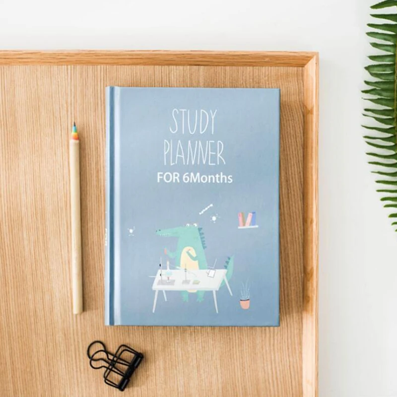 Crocodile Pattern Cute Cartoon Study Planner Notebook with Color Page Student 6 Months Plan Diary Wish Goal List Notepad School