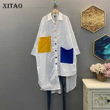 

XITAO Hit Color Irregular Blouse Fashion New Pocket Single Breast Small Fresh Casual Style 2020 Spring Summer Shirt KZH1333