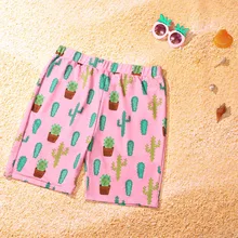 Быстросохнущие плавательные шорты для мужчин, купальный костюм, розовый, Милый принт с растениями, мужские плавки, боксеры, семейный купальник, kona pielówki#3