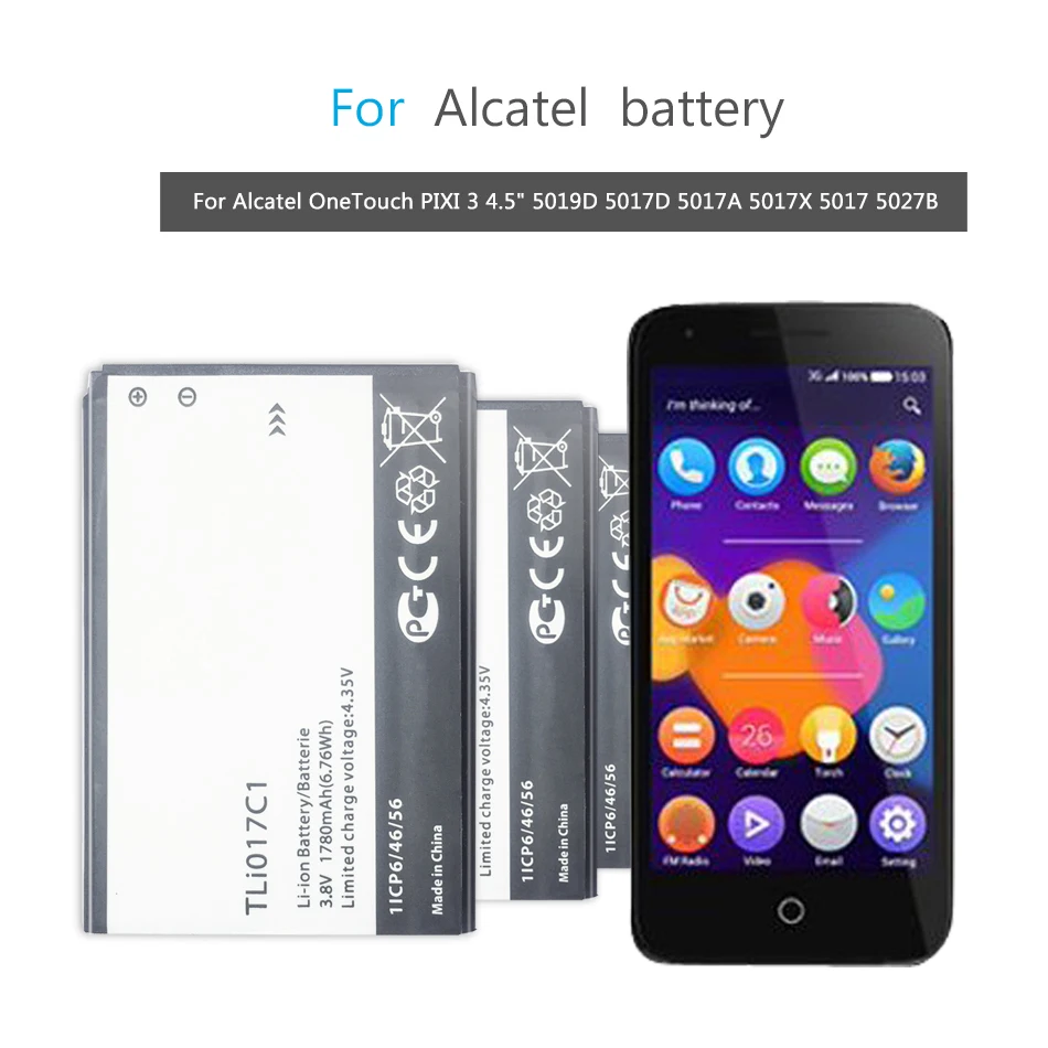 1780 мА/ч, Батарея для Alcatel OneTouch PIXI 3 4," 5019D 5017D 5017A 5017X5017 5027B TLi017C1/TLi017C2 VODAFONE Smart Скорость 6