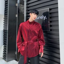 Мужская блестящая повседневная рубашка с длинными рукавами Мужская и женская винтажная модная уличная рубашка в стиле хип-хоп одежда для влюбленных