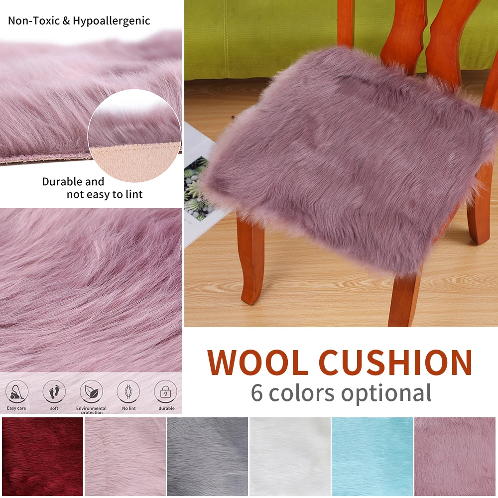 

Square Faux Fur Sheepskin Chair Cover Seat Cushion Pad Warm Skin Fur Plain Fluffy Area Rugs Washable For Living & Bedroom Sofa