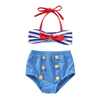 

2-8Y Girls Striped Swimwear Cute Kids Swimsuit Infant Kid Baby Girls Beach Bikini Ruffles Swimsuits Two Pieces Bath Swimwear