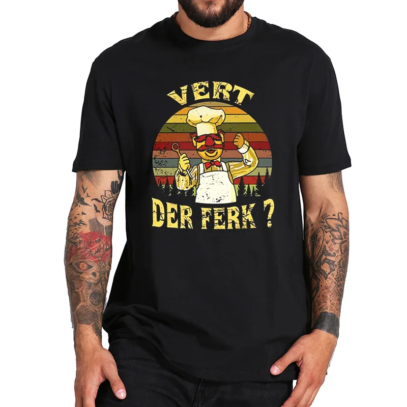 Забавная футболка Vert Der Ferk Шведский шеф-повар Ретро графика 100% хлопок европейский