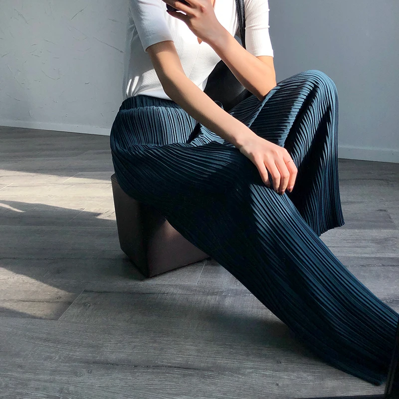 Autumn MIYAKE pleated High Waist Wide legs pants women loose and slim sagging straight pants Korean version casual pants