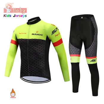 

2019 Winter Children Cartoon Bike Jersey Set Warmer Fleece Ciclismo New Long Sleeve Cycling Clothing for 4-15 Years Old Boys