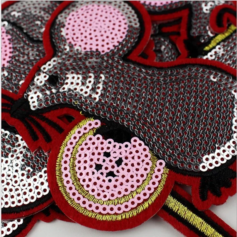 Маленькая мышь с бусинами модная новинка вышивка блестками тканевая нашивка