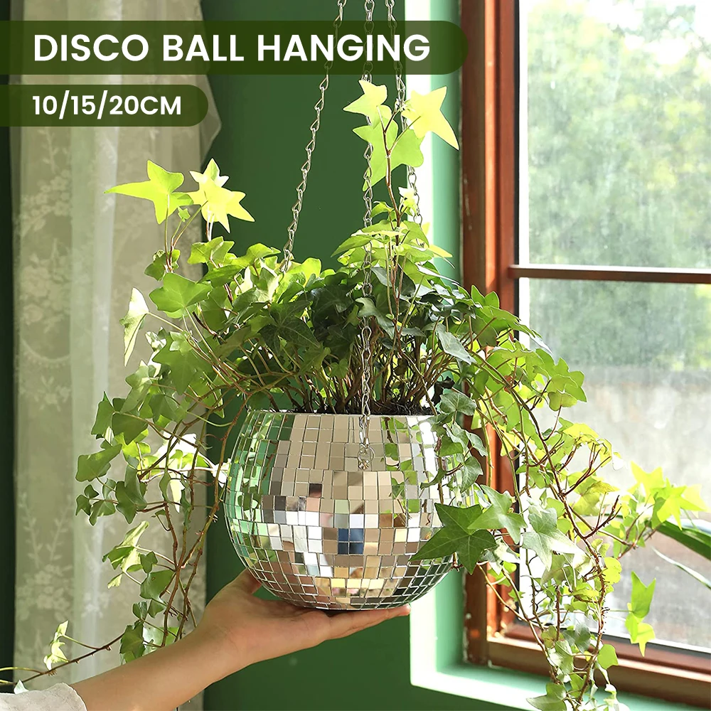 Disco Ball Hanging Planter Basket  Round Mirror Pot flower pot  Wall Planter Pot  Rope Mirror Hanging Basket Garden Decor Vase