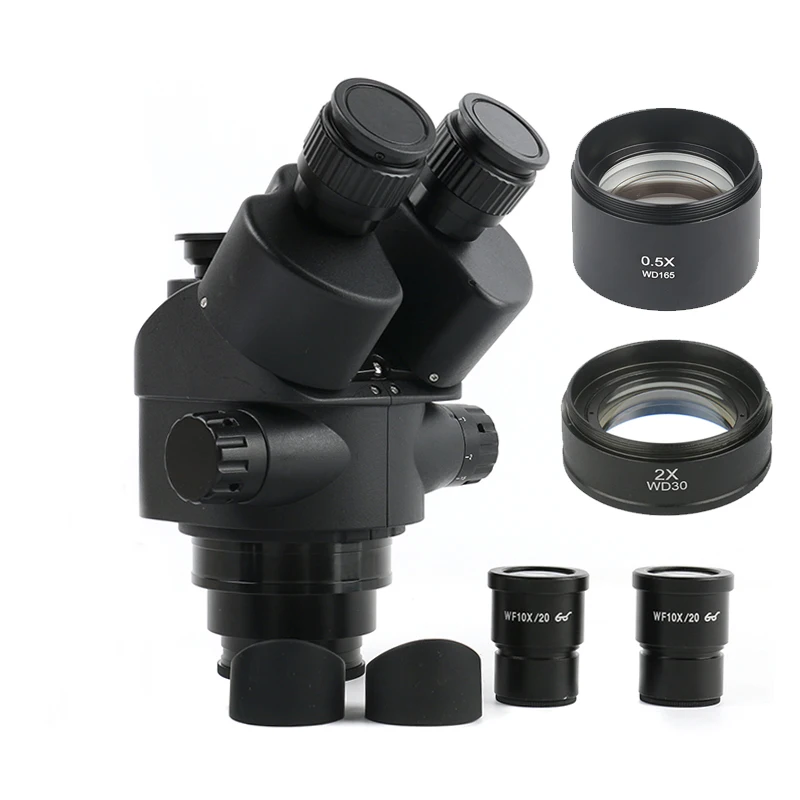Черный 3.5X-90X 7X-45X Simul-Focal тринокулярный микроскоп зум стерео микроскоп головка+ 0.5x 2.0x Вспомогательный объектив - Цвет: 3.5x-90x