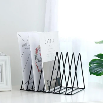 

9 Slot Triangle Magazine Rack Desktop Iron Book Record Holder Storage Organizer Bookshelf for Home School Office Decor Black