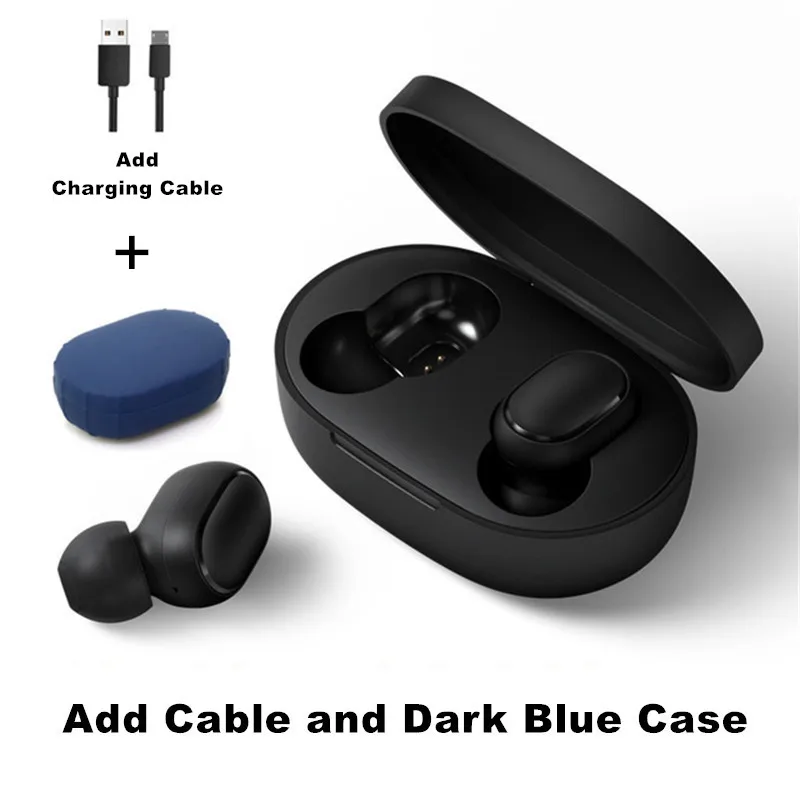 Оригинальные наушники Xiao mi AirDots Bluetooth 5,0 Youth Edition mi True беспроводные наушники-вкладыши Bluetooth 5,0 TWS Air Dots гарнитура - Цвет: Add Cable Blue Case