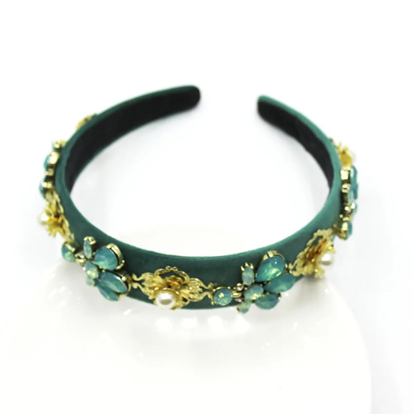 Барокко Роскошный цветок со стразами Hairband простые женские модные тканевые заколка для прически жемчужный обруч для волос жемчужные украшения для волос