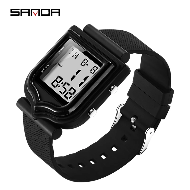 black white SANDA, спортивные часы, мужские электронные часы, многофункциональные часы, мужские электронные часы, мужские светодиодный электронные часы - Цвет: black white