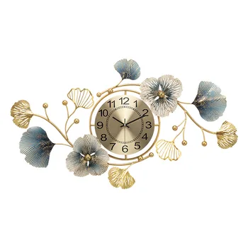 

Cclocks and watches new Chinese style clock living dining room light luxury atmosphere ginkgo leaf wall clock art wall decor