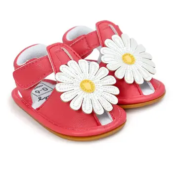 

Infant Baby Girls Summer Faux Leather Sandals Sweet Candy Color Sunflower Decor Flats Rubber Sole Toddler Closed Toe Crib Shoes