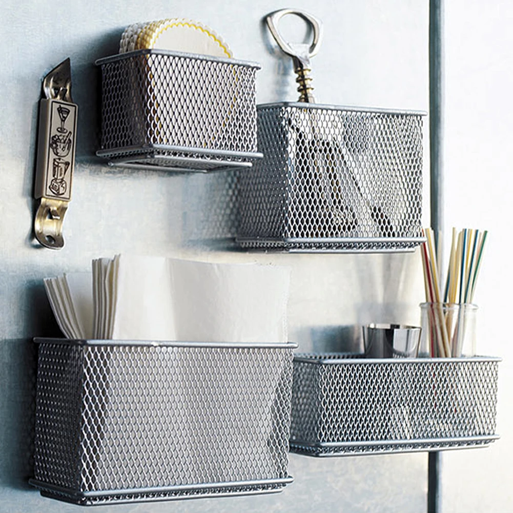 Storage Basket Kitchen Home Tray Whiteboard Desk Organizer Document Office For Refrigerator Magazines Wire Mesh Magnetic Suction