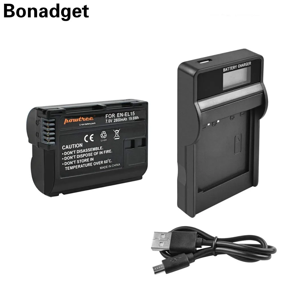 Bonadget 2800 мА/ч, EN-EL15 ENEL15 RU EL15 Камера Батарея+ ЖК-дисплей Зарядное устройство для цифровых зеркальных фотокамер Nikon D600 D610 D800 D800E D810 D7000 D7100 L50