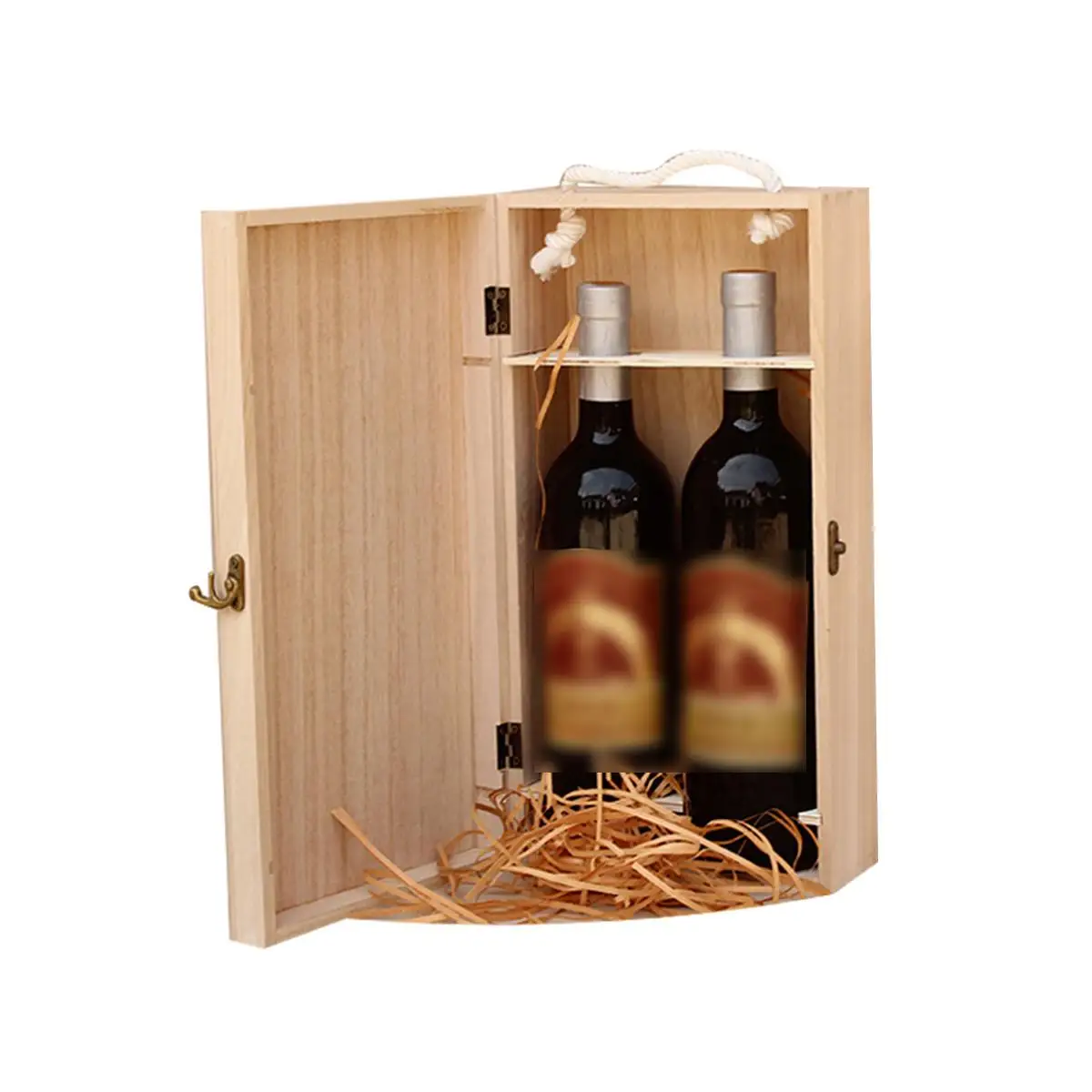 Vintage Natural Wood 2 Red Wine Bottle Box Carrier Crate Case Carrying Display Packing Holder Birthday Party Gift 35*19*10cm