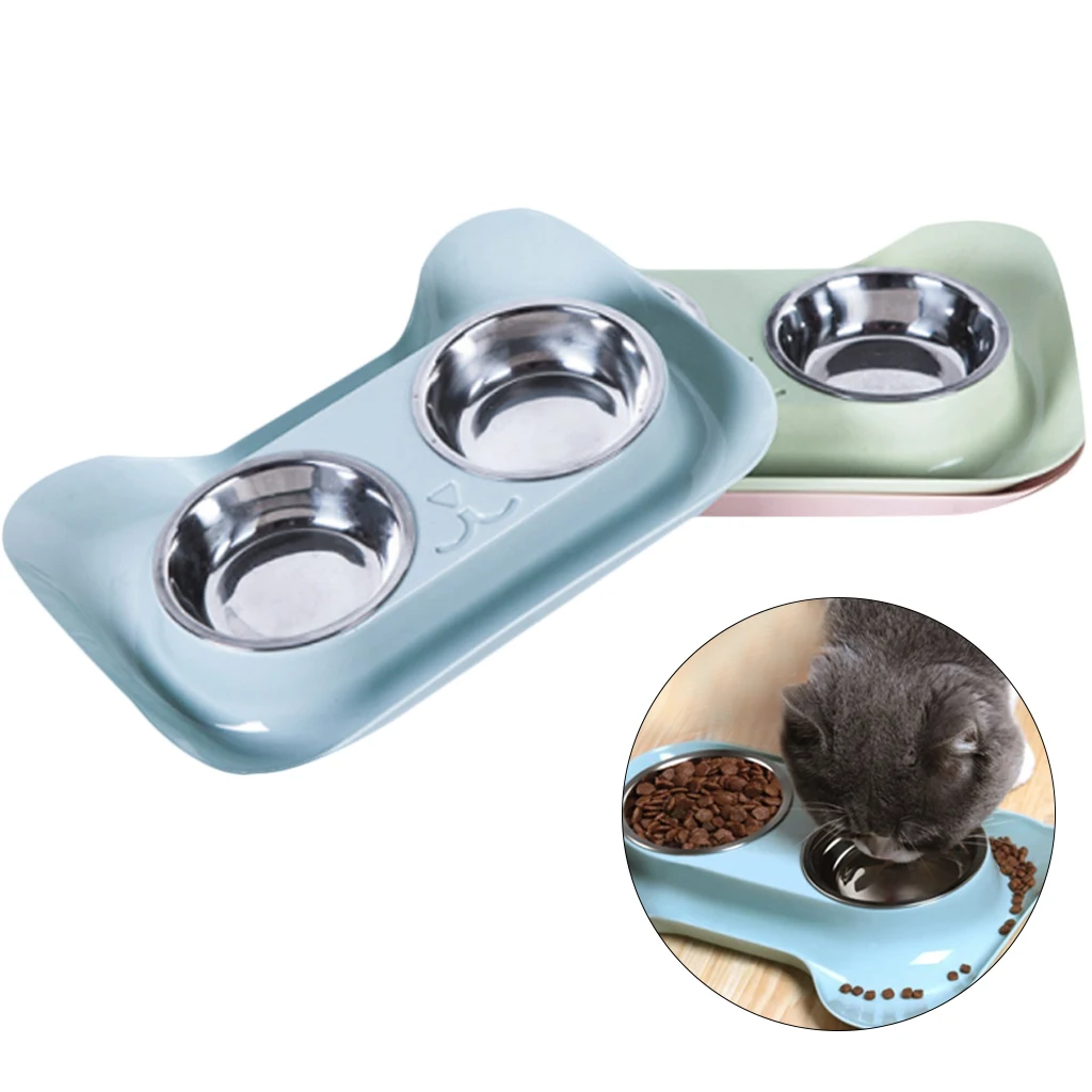 Cat Ear Pet Bowl Durable Double Stainless Steel Dog Cat Bowls With Non Spill Non Skid 3
