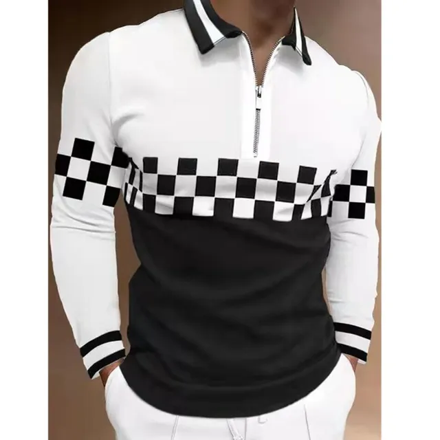 2021 Autumn Streetwear Men Fashion Long Sleeve Polo Shirts Casual Loose Turn-down Collar Zipper Tops Men Slim Polo Shirts CXPLS-13