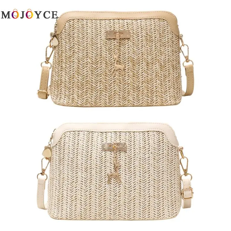 Модная соломенная сумка через плечо Boho пляжные сумки на молнии летняя плетеная Сумка из ротанга для женщин