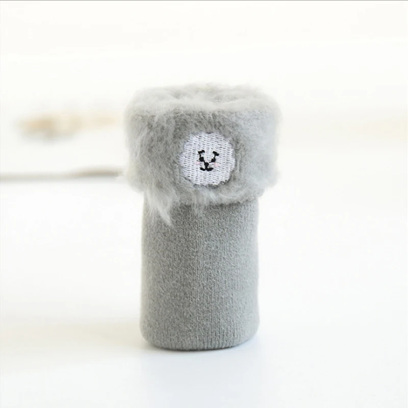 Light gray Гольфы для малышей Зимние гольфы для новорожденных девочек и мальчиков детские плотные теплые бархатные носки без пятки с изображением лисы и животных - Цвет: Light gray
