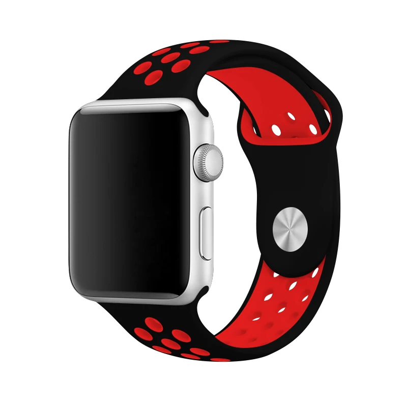 Для Apple Watch Series 5 40 мм силиконовый ремешок для часов зеленый/белый спортивный ремешок 44 мм Iwatch Series 3 38 мм браслет 42 мм - Цвет ремешка: Black with red