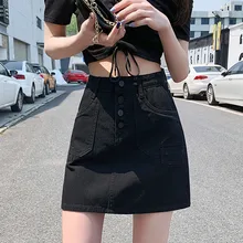 

Summer Women Fashion Personality Single-breasted Slim Denim Skirts High Waist Casual Bodycon Short Jean Skirt Ladies Hip Bottoms