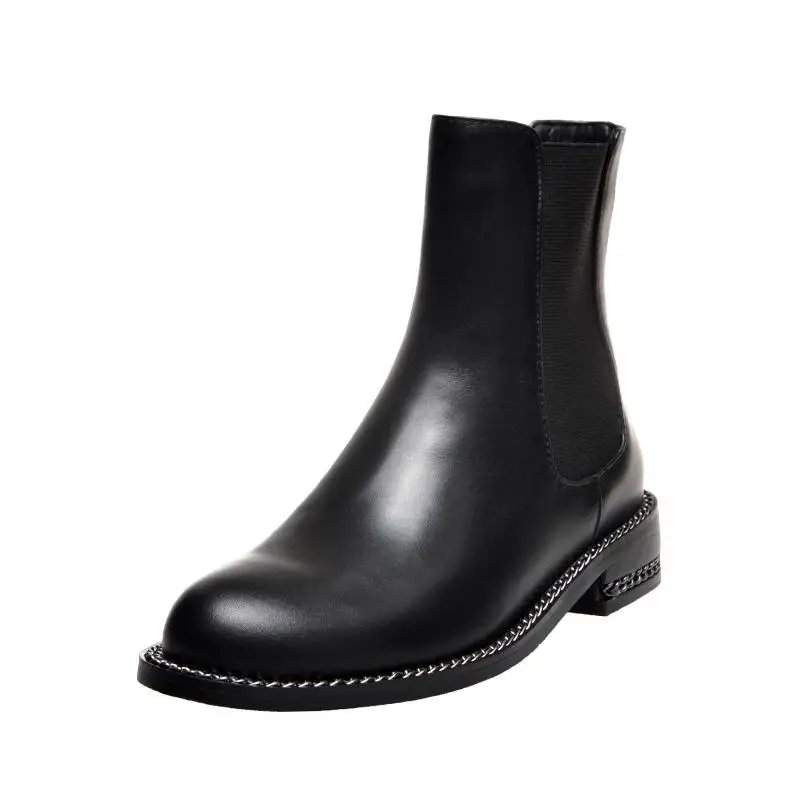 MNIXUAN Для женщин сапоги из натуральной кожи на высоком каблуке, длина до щиколотки ботинки на осень-зиму новая обувь без шнуровки; женская обувь «Челси»; Черные ботильоны; большие size9 - Цвет: Black cowhide