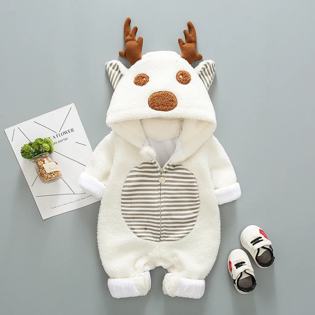 Hooded Baby Rompers New Born Baby Clothes Newborn Fleece Cartoon Winter Coat Warm Jumpsuit Christmas Coat Antlers Outwear Wy4