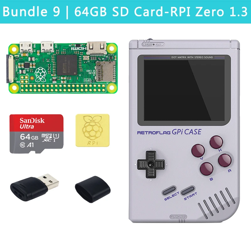 Bundle 9 Retroflag GPi чехол Игровой Набор для Raspberry Pi Zero W 1,3 опционально 32 Гб 64 Гб sd-карта медные радиаторы для RPI Zero - Цвет: Bundle 9
