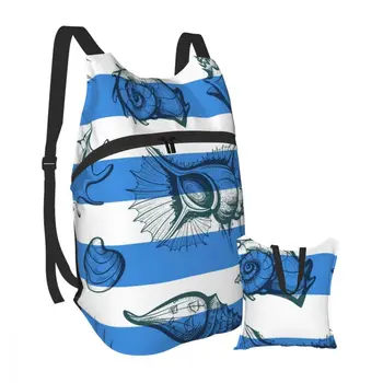 

Lightweight Packable Backpack Foldable Vintage Seashell Spiky Sketch With Stripes Pattern ultralight Outdoor