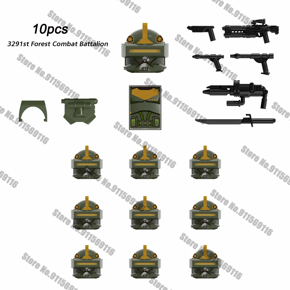 10Pcs Clone Forest Combat Battalion Troopers Con Set Di Armi Building Blocks Mattoni Star Action Figure Wars Toys Kids