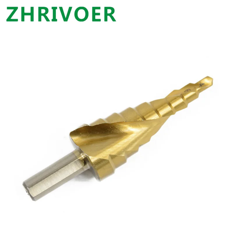 Triangular shank titanium plated bit spiral groove step drill 4241 material step drill pagoda drill multi-functional bit