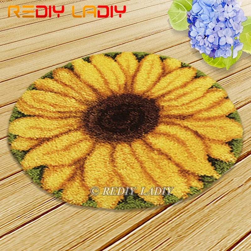 Latch Hook Kits Make Your Own Rug Sunflowers Crocheting Cushion Mat DIY Carpet Rug Pre-Printed Canvas Hobby& Crafts Home Decor