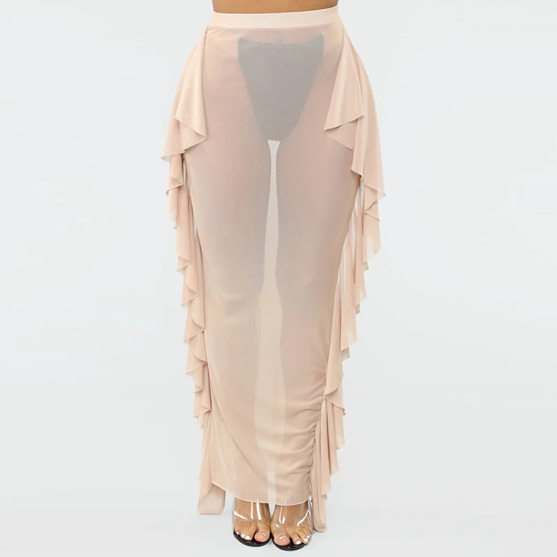 Женская летняя сексуальная сетчатая накидка прозрачная длинная Макси юбка для