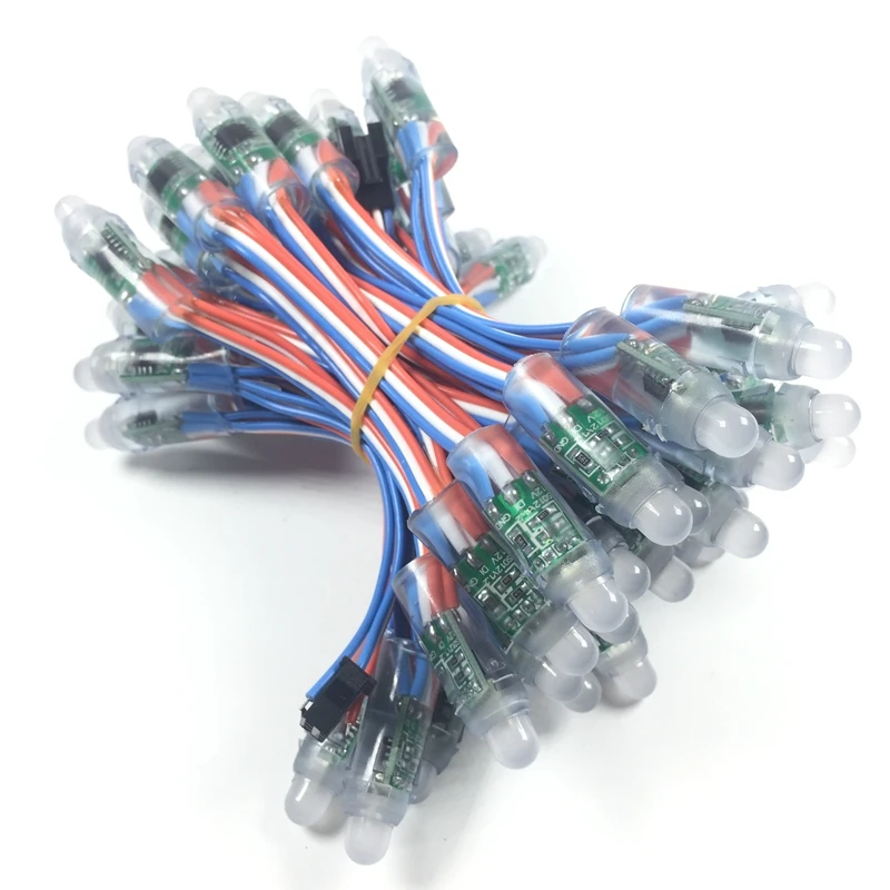 50 шт./лот DC5V/12 В вход WS2811 пиксельный модуль, 12 мм черный/зеленый провод светодиодная гирлянда; дерево рождественское; водонепроницаемый с 3 Pin JST разъемами