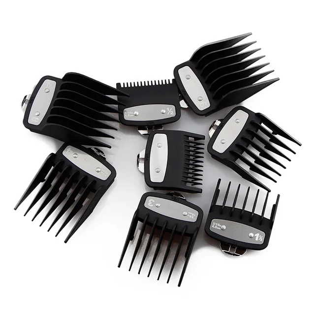 universal hair clipper cutting comb cover, barber shop trimmer protective gear accessory limit comb hairdressing tool 8pcs Black