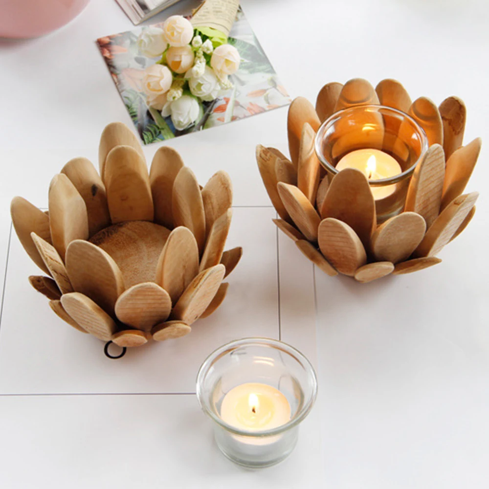 Европейский деревянный ремесло искусство цветок в горшках лотоса дизайн подсвечники свадебный подсвечник для украшения для рождественской вечеринки