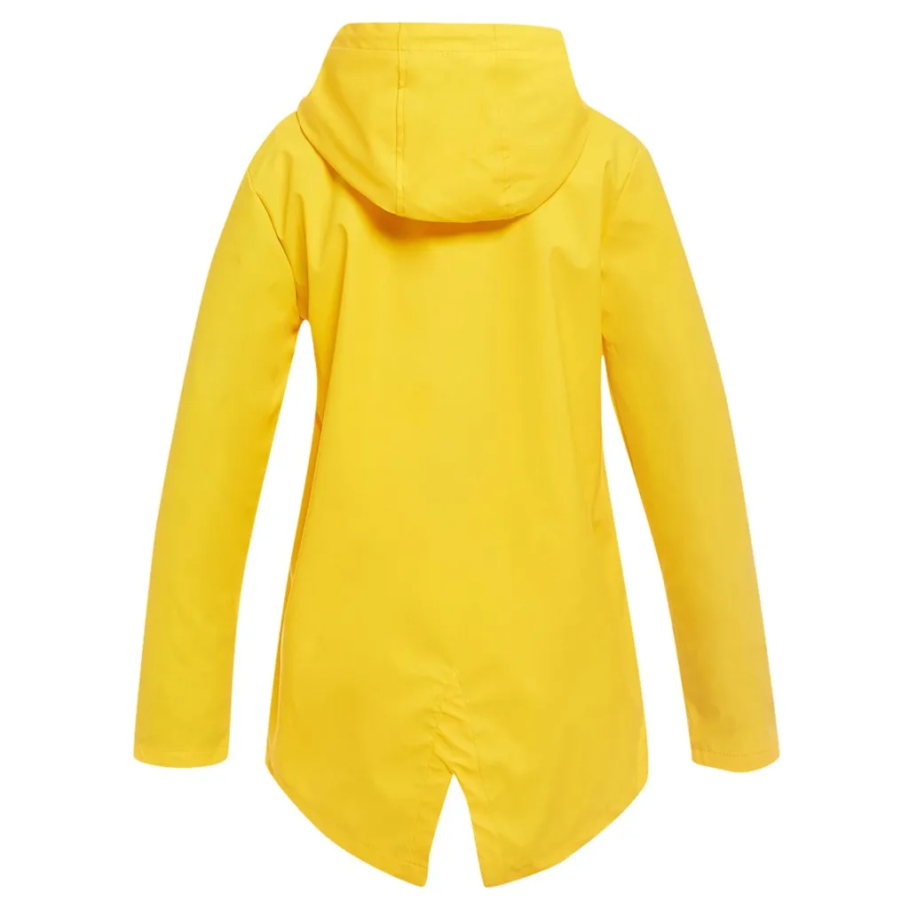 Пальто, верхняя одежда, с капюшоном, дождевик, Женская Повседневная однотонная куртка, уличная одежда большого размера, с капюшоном, ветрозащитная, свободная, желтая