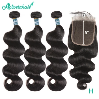 

Asteria Body Wave Bundles With 5x5 Lace Closure Brazilian Hair Weave 3 Bundles With Closure Natural Black Remy Hair Extension