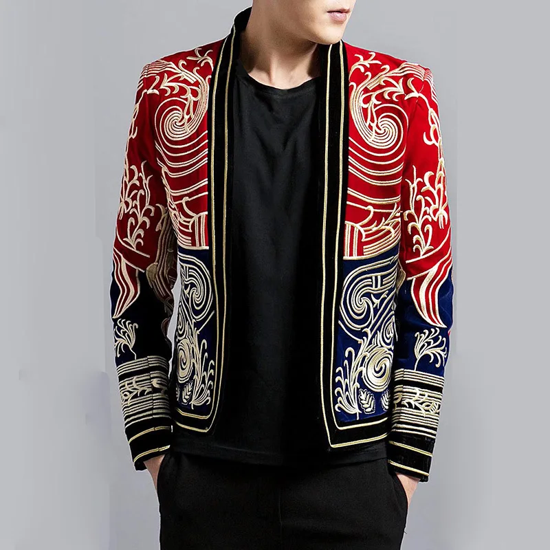 Autumn Mens Blazer Jacket Gold Thread Embroidery Suit Blazer Masculino Erkek Blazer Hombre Stage Party Club Designer Blazer
