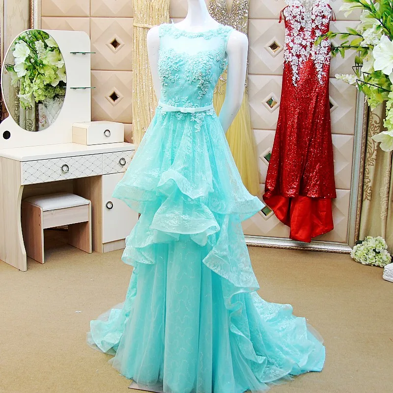 Vestido de festa Расшитое бисером небесно-голубое кружевное длинное сексуальное просвечивающее сзади вечернее платье с аппликацией и бантом платья для матери невесты