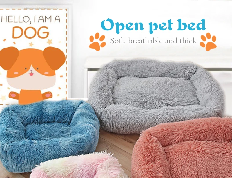 Winter Dog Bed | Warm Bed for Small Medium Large Dog | Soft Square Dog Bed