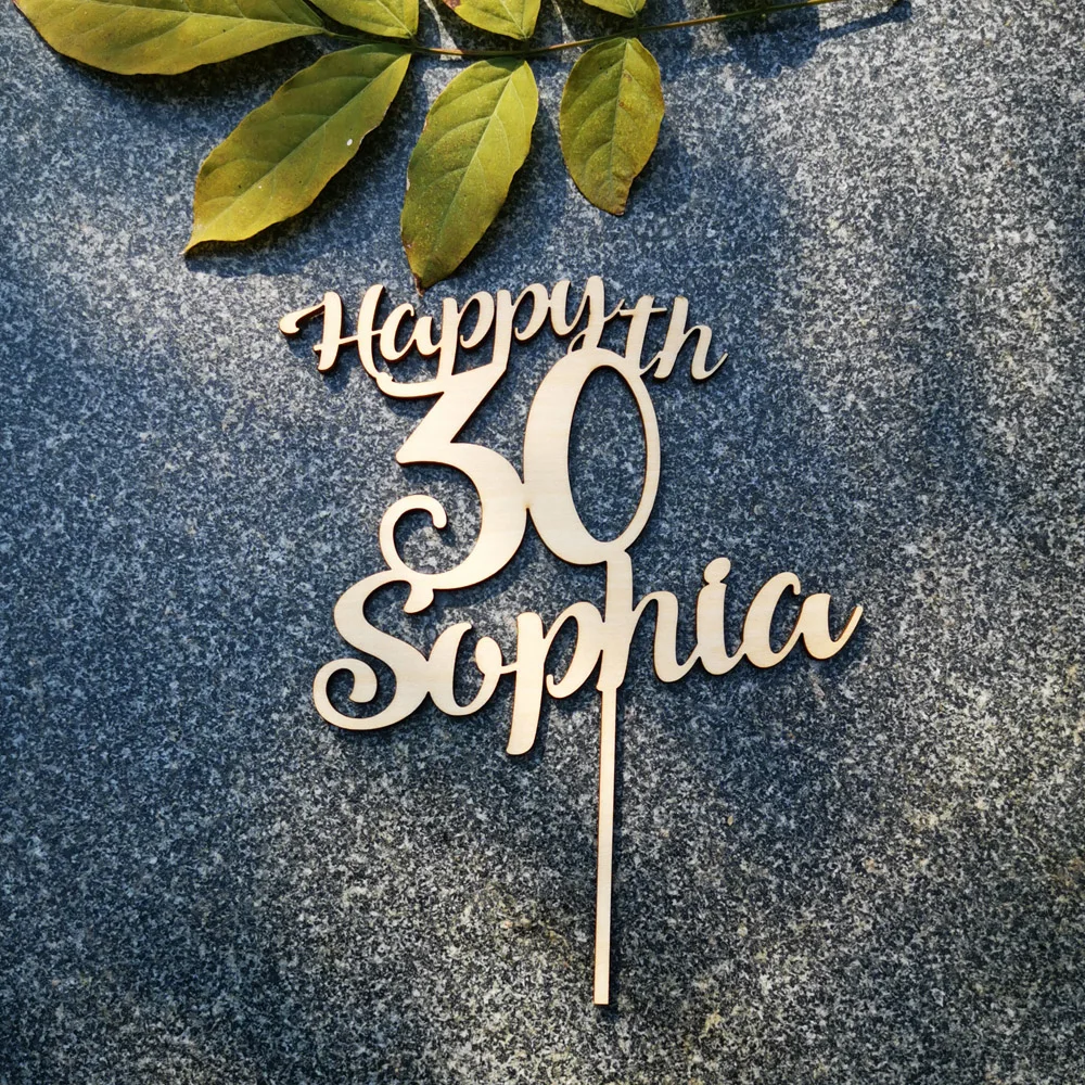 Custom Wooden Happy Birthday Cake Topper Personalized Name And Age Mirror Rose Gold Cake Decorations Supplies Baby Shower Party (2)