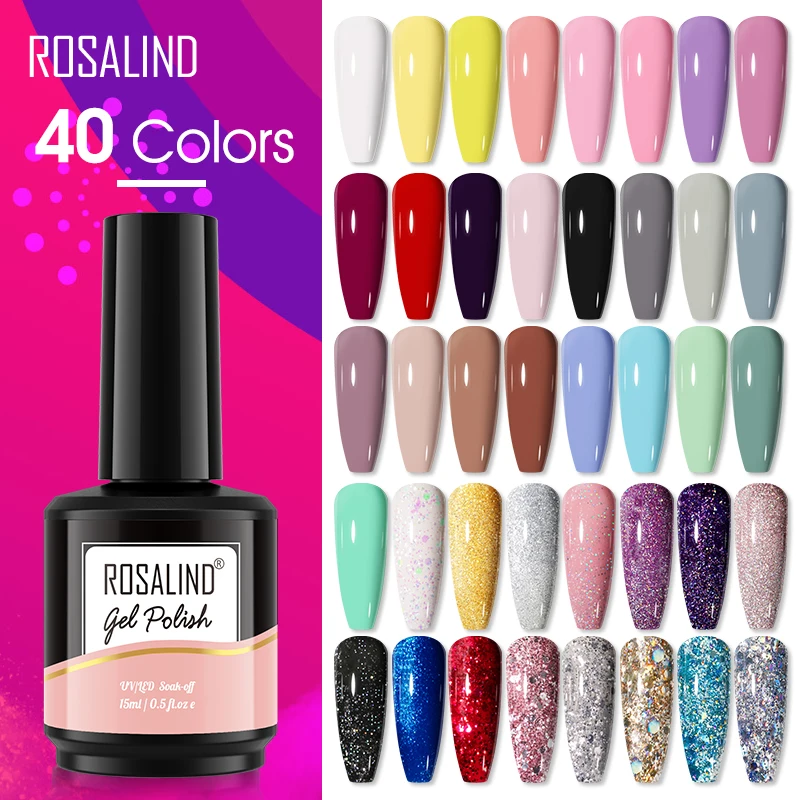 Buena Compra ROSALIND Gel de esmalte de uñas 15ml 40 colores Semi permanente manicura Gel para decoración de uñas barnices híbrido capa superior para Base Gel polaco 7WJoRKbj9La